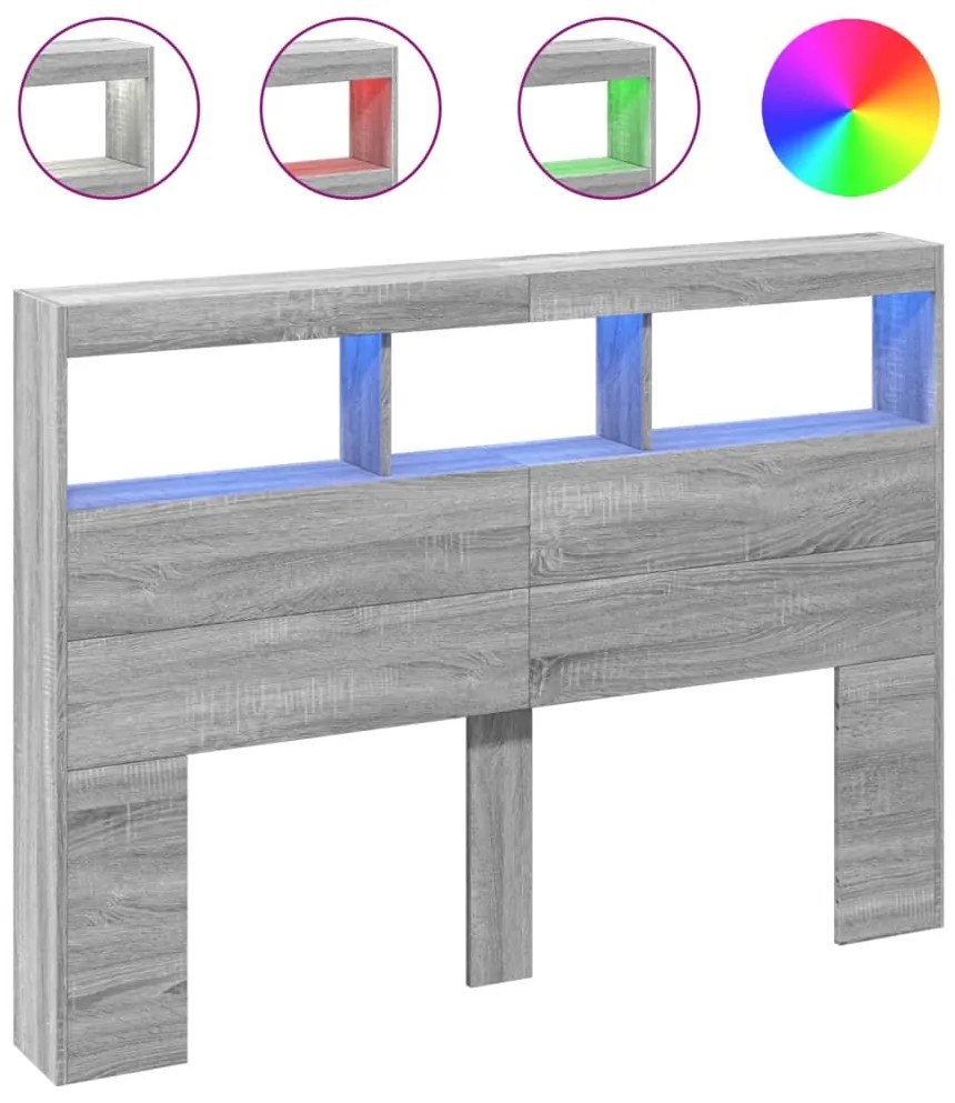 vidaXL Κεφαλάρι με Αποθηκ. Χώρο & LED Γκρι Sonoma 140x17x102 εκ.