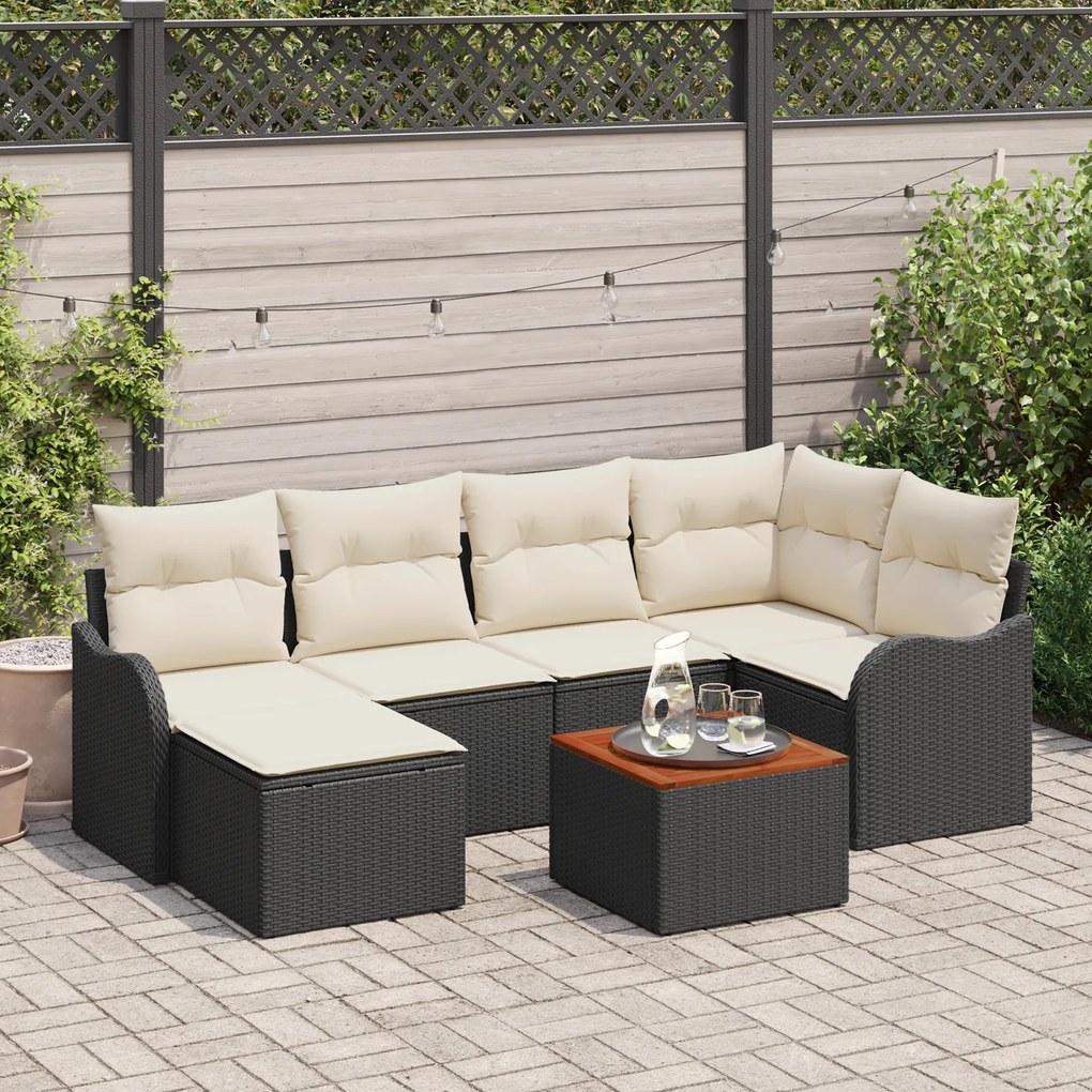 vidaXL Σετ Καναπέ Κήπου 7 pcs Μαύρος, λευκός Μεγάλο Ρατάν & Ύφασμα