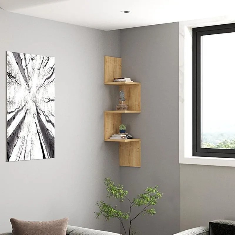 Ραφιέρα γωνιακή τοίχου Insta σε oak απόχρωση 25x25x105,5 εκ. 25x25x105.4 εκ.