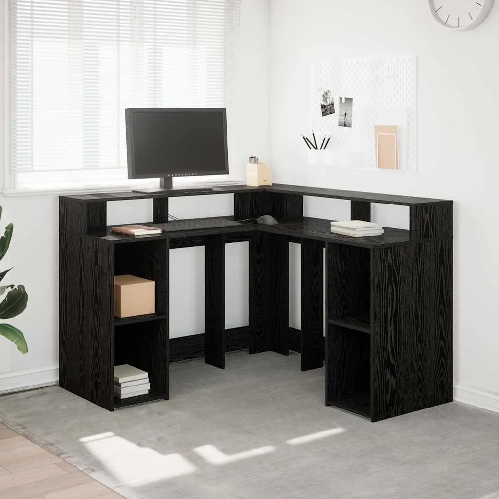 vidaXL Γραφείο Μαύρος Δρυς 130x130x91 εκ. Επεξεργασμένο Ξύλο