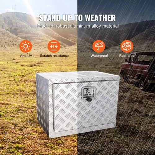 VEVOR Underbody Truck Box, 24&quot;×14&quot;×16&quot; Pickup Storage Box, Heavy Duty Aluminum Diamond Plate Tool Box with Lock and Keys, Waterproof Trailer Storage Box with T-Handle Latch for Truck, Van, Trailer