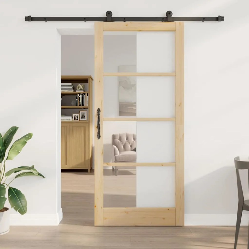 vidaXL Συρόμενη Πόρτα ORKDAL Καφέ 93 x 211 εκ. Ξύλο και μέταλλο
