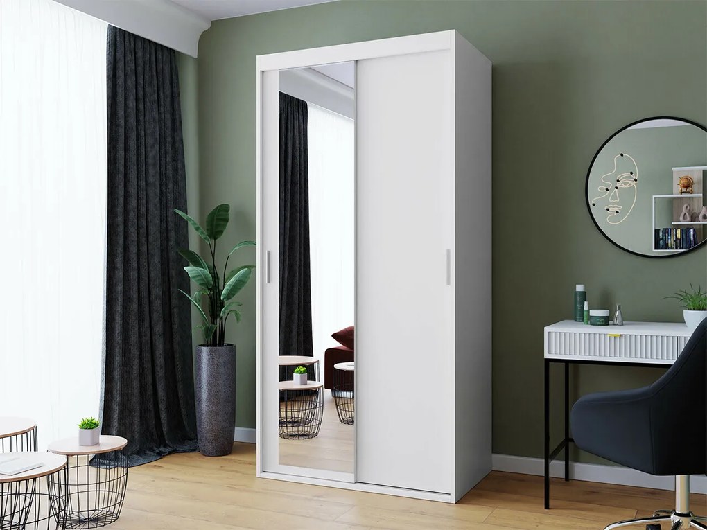 Ντουλάπα Apopka 101, Άσπρο, 205x100x60cm, 95 kg, Πόρτες ντουλάπας: Ολίσθηση | Epipla1.gr