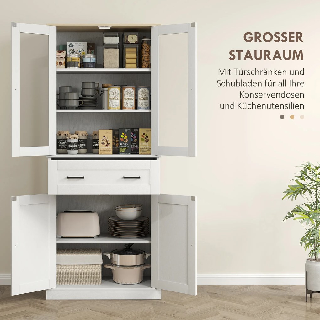 HOMCOM Ντουλάπι κουζίνας, Μπουφές, Ακρυλική πρόσοψη, Συρτάρια, 76 x 40 x 182,5 cm, Κρεμ λευκό