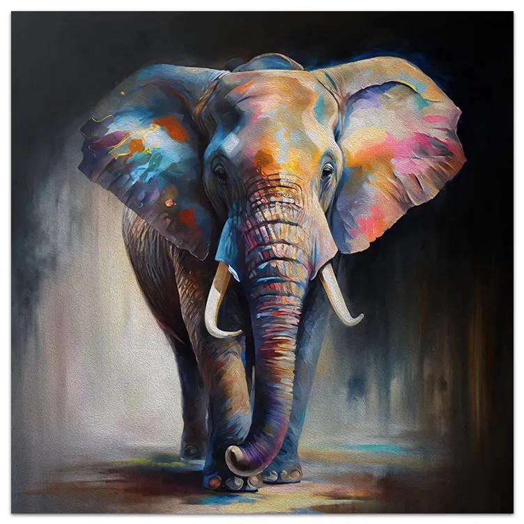 Πίνακας σε καμβά Colorful Elephant Megapap ψηφιακής εκτύπωσης 100x100x3εκ.