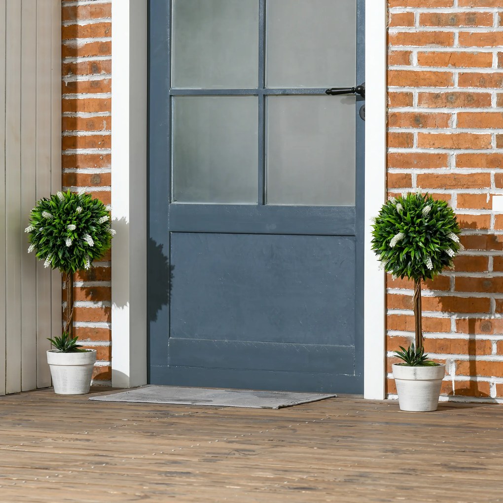 HOMCOM Σετ 2 Τεχνητών Δέντρων Λεβάντας, ύψος 60 cm, με γλάστρα και τεχνητό βρύο, Λευκό