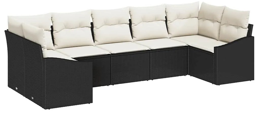 vidaXL Σέτ φαγητού για κήπο με μαξιλάρι 7 pcs Μαύρο και Κρέμα