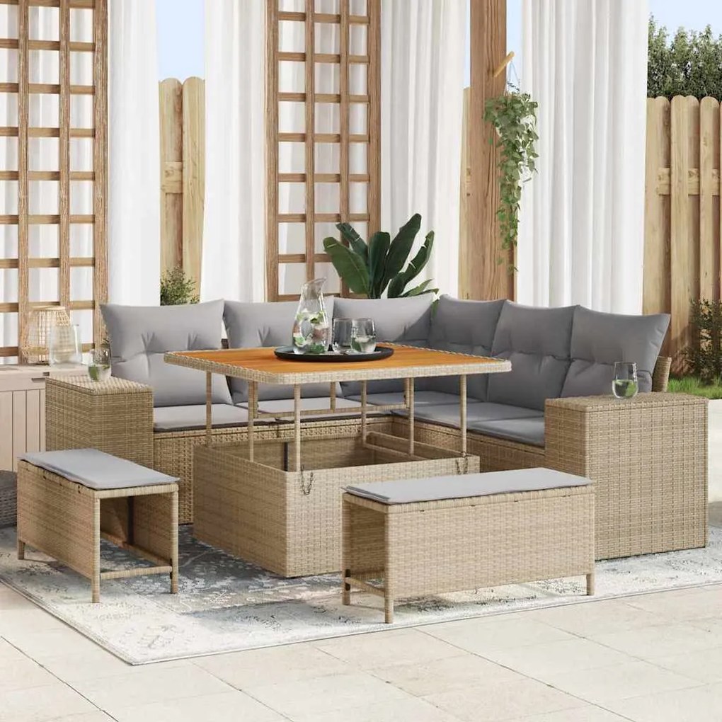vidaXL Σετ Καναπέ Κήπου 8 pcs Μπεζ συνθετικό ρατάν