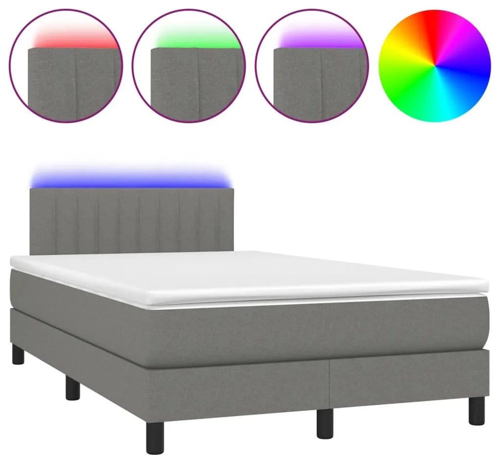 vidaXL Κρεβάτι Boxspring με Στρώμα &amp; LED Σκ.Γκρι 120x190εκ. Υφασμάτινο