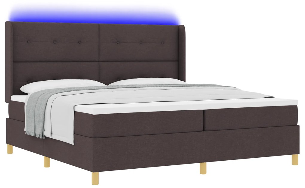 vidaXL Κρεβάτι με Ελατήρια και Στρώμα & LED Σκούρο Καφέ 200x200 εκ. Ύφασμα