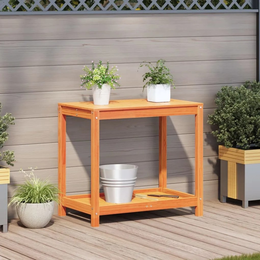 vidaXL Τραπέζι Κηπουρικής με Ράφι Καφέ 82,5x50x75εκ. Μασίφ Ξύλο Πεύκου