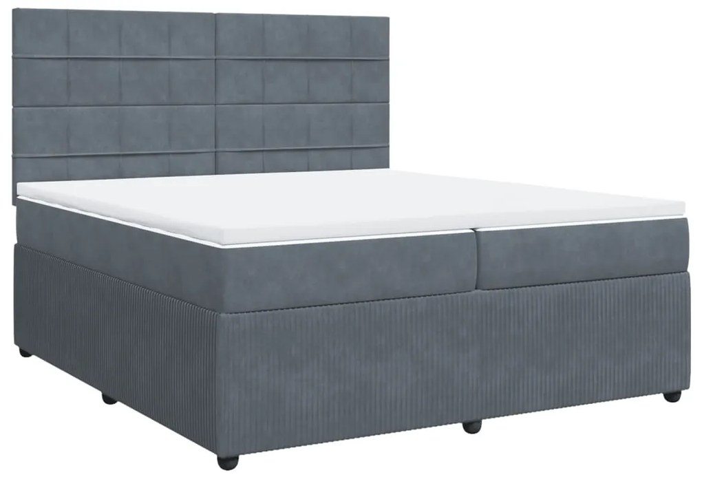 vidaXL Κρεβάτι Boxspring με Στρώμα Σκούρο Γκρι 200x200 εκ. Βελούδινο