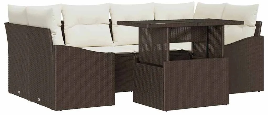 vidaXL Σετ Καναπέ Κήπου με αποθήκευση 7 pcs Καφέ Πολυ ράταν