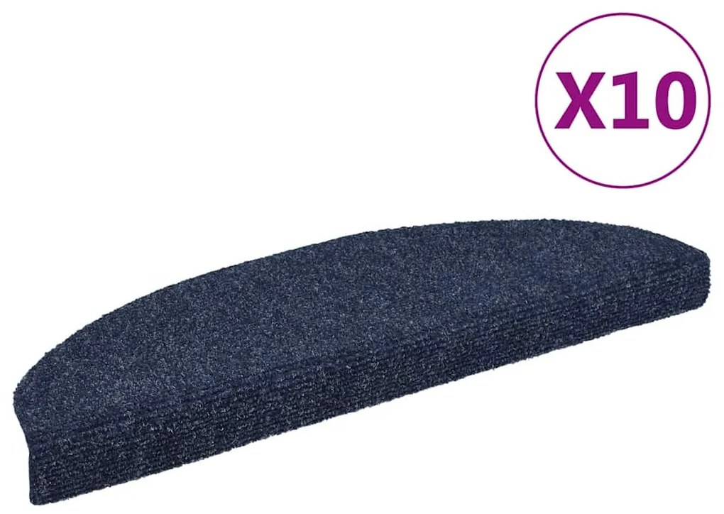 vidaXL Πατάκια Σκάλας Αυτοκόλ. 10 τεμ. Μπλε 65x21x4 εκ. Βελονιασμένα
