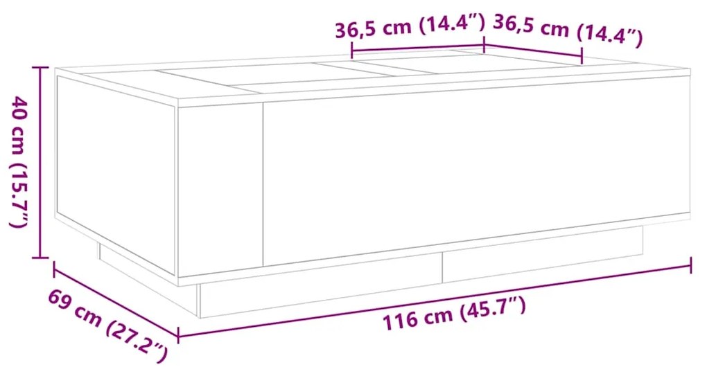 Τραπεζάκι Σαλονιού Άπειρο Φως LED Γκρι Sonoma 116x69x40 εκ. - Γκρι