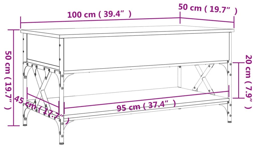 Τραπεζάκι Σαλονιού Καπνιστή Δρυς 100x50x50 εκ. Επεξεργ. Ξύλο - Καφέ