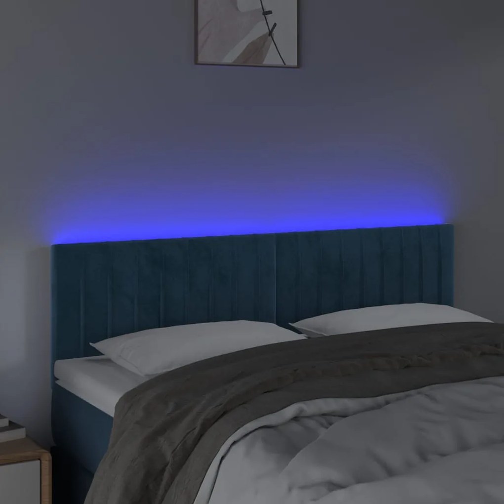 Κεφαλάρι Κρεβατιού LED Σκούρο Μπλε 144x5x78/88 εκ. Βελούδινο 3121902