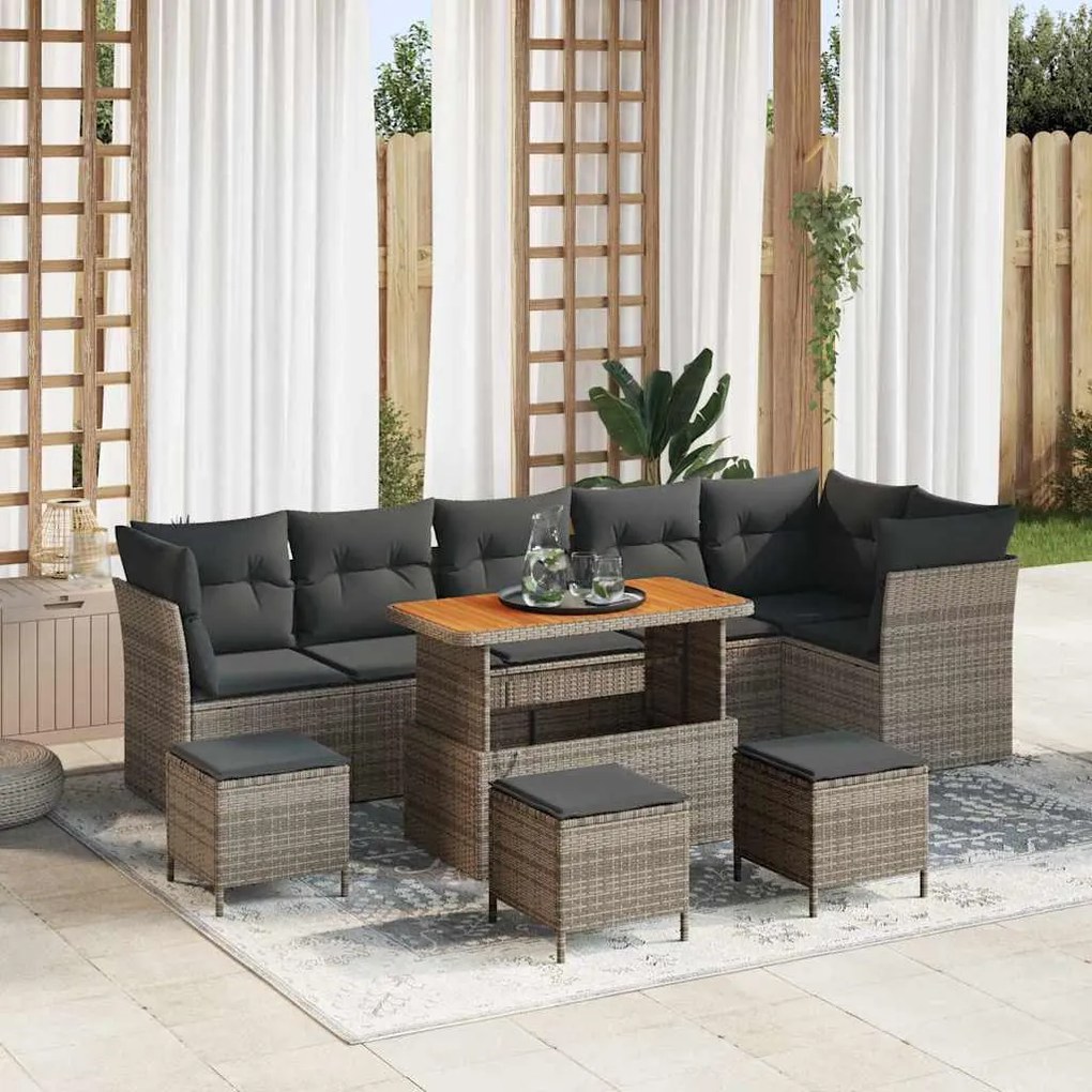 vidaXL Σετ Καναπέ Κήπου 10 pcs Γκρι συνθετικό ρατάν