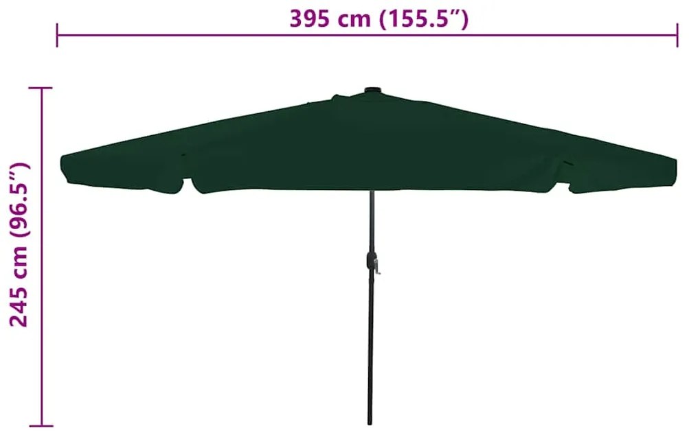 vidaXL Ομπρέλα Κήπου Πράσινο 395 x 395 x 245 εκ. Πολυεστέρας