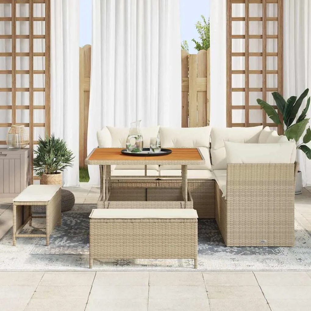 vidaXL Σετ Καναπέ Κήπου Ρυθμιζόμενο ύψος 8 pcs Μπεζ συνθετικό ρατάν