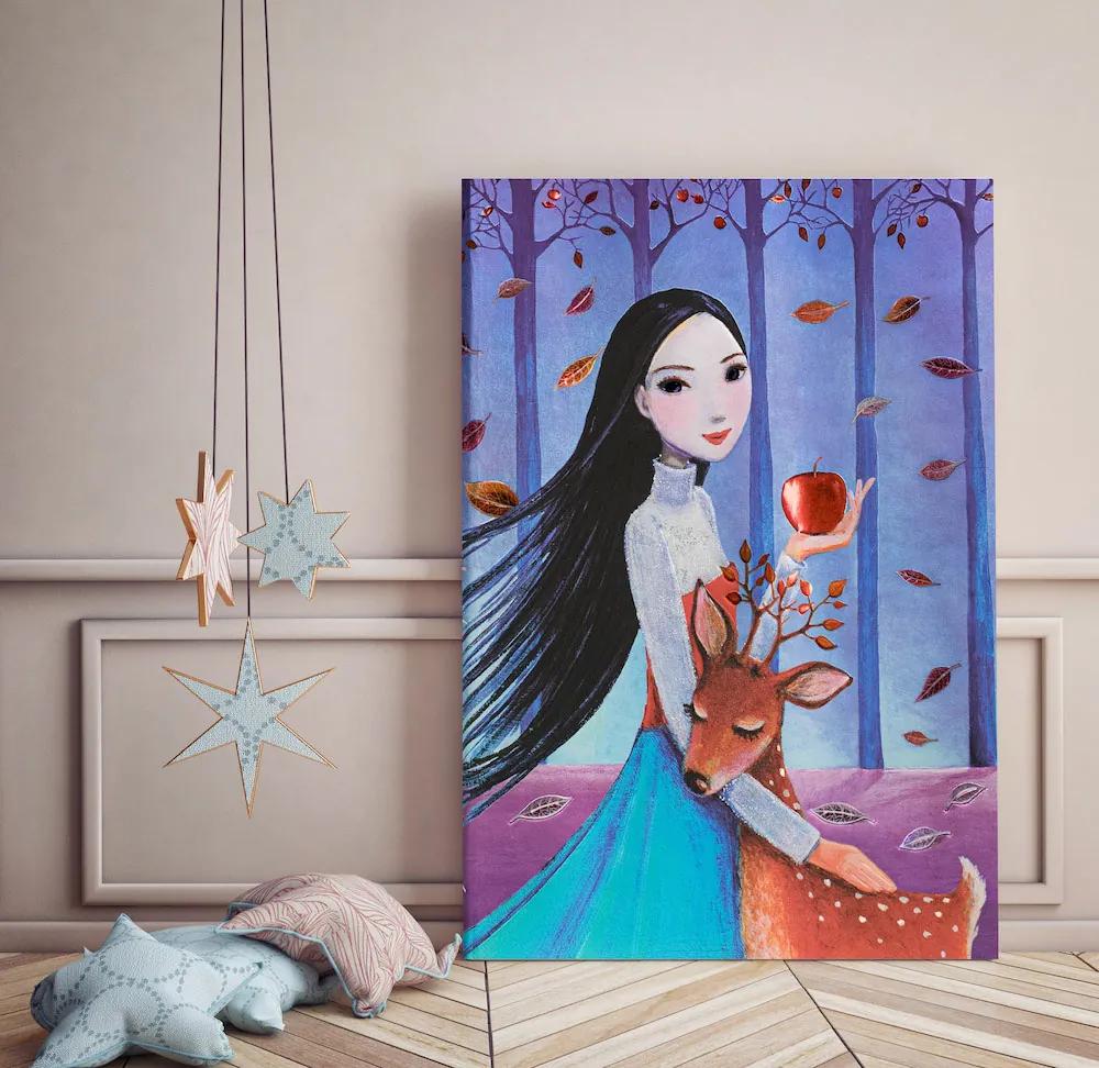 Παιδικός πίνακας σε καμβά Κορίτσι με Ελάφι KNV0473 65cm x 95cm