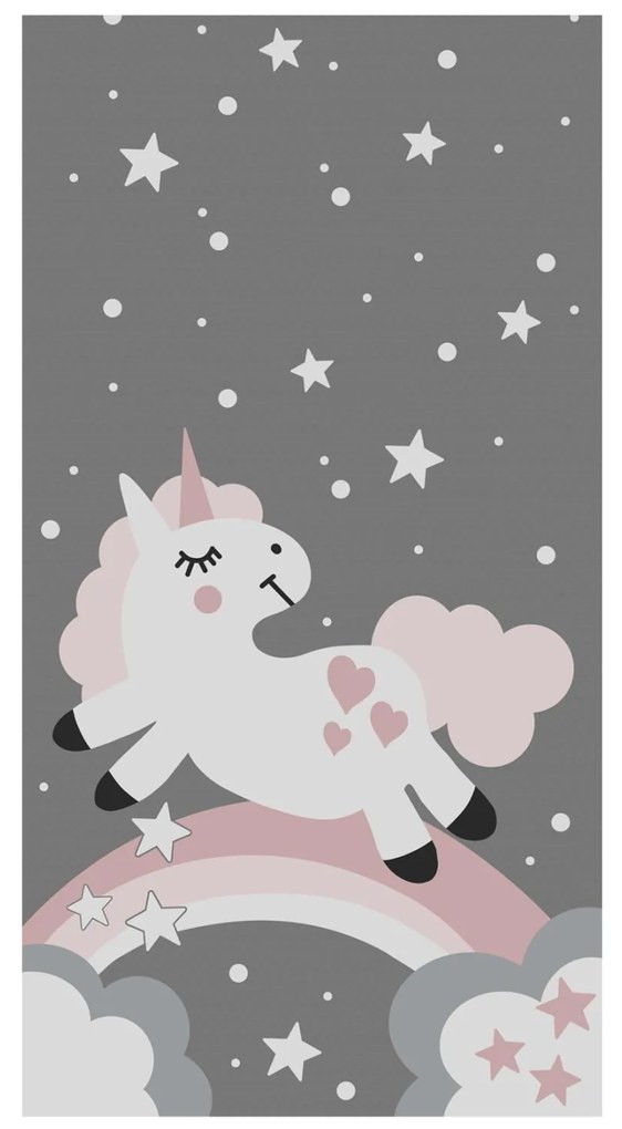 Παιδικό χαλί C7678.15 Σειρά KIDDER Unicorn Γκρί με Κρόσια 80x150 εκ. 80x150x1 εκ.