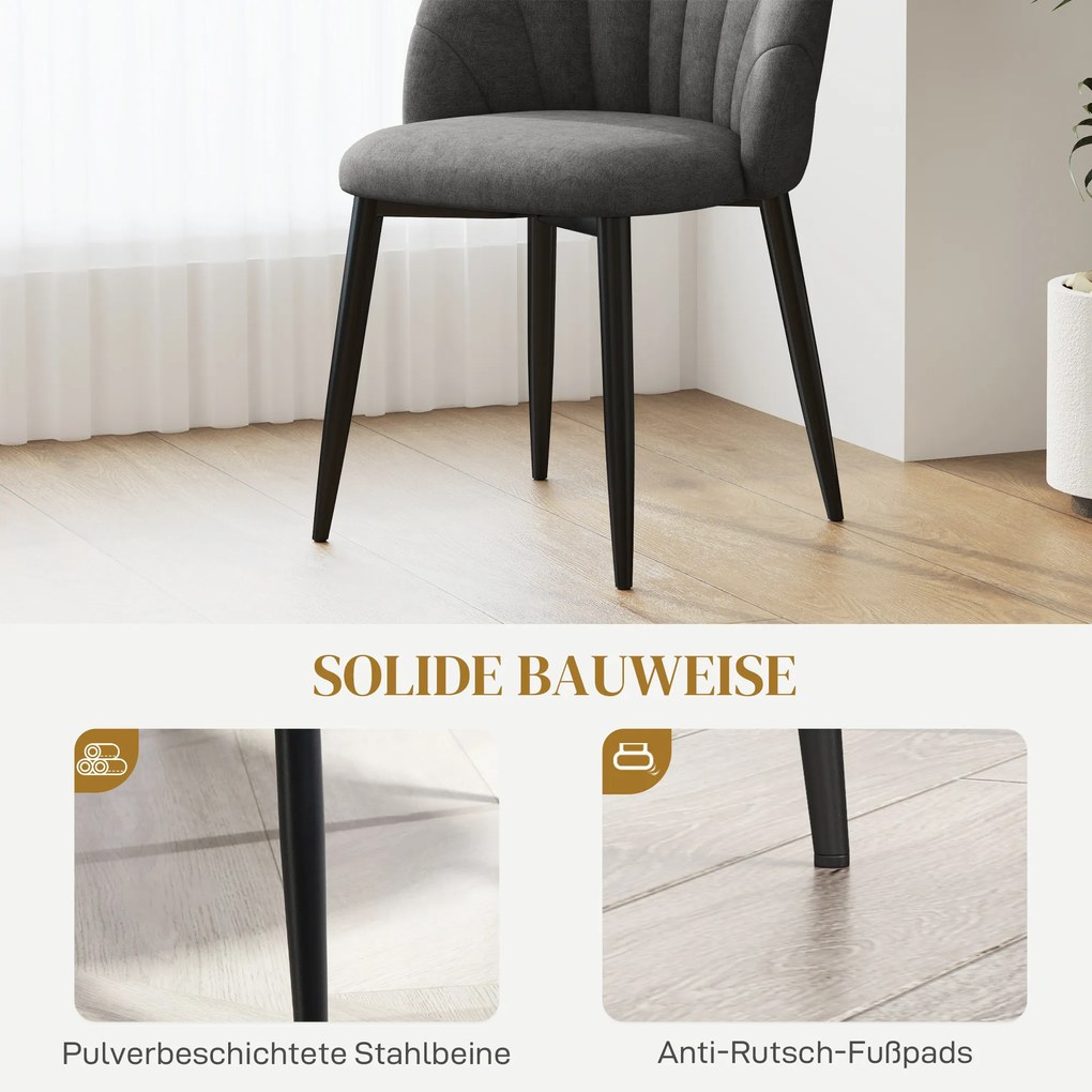 HOMCOM Σετ 4 καρεκλών τραπεζαρίας, καρέκλες κουζίνας με όψη βελούδου, ατσάλινα πόδια, χωρίς μπράτσα, Γκρι