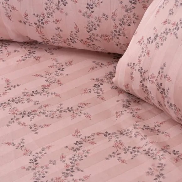 Beauty Home Σετ σεντόνια υπέρδιπλα με λάστιχο Art 12214 Flora 100% Βαμβακοσατέν 300tc 170x200+30 Σομόν