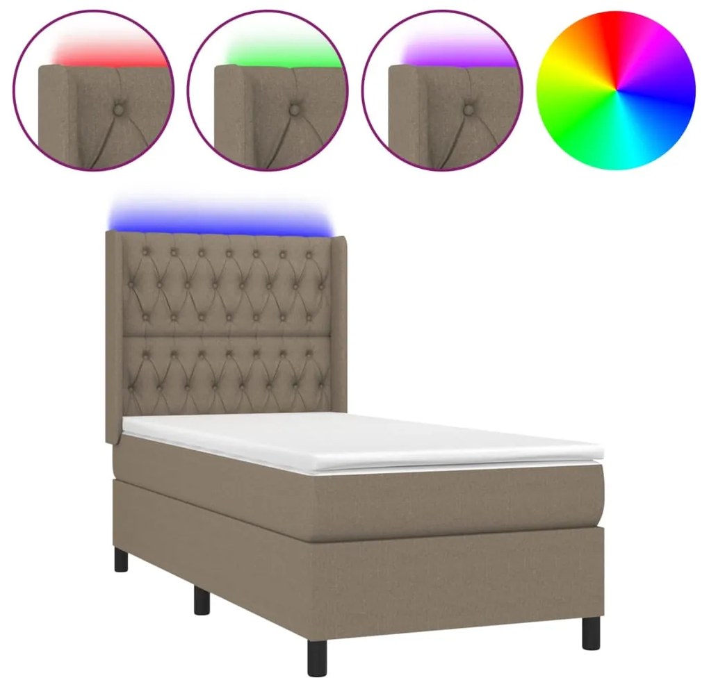 vidaXL Κρεβάτι Boxspring με Στρώμα &amp; LED Taupe 100x200 εκ. Υφασμάτινο