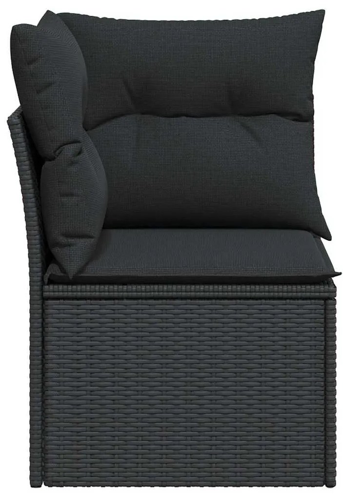 vidaXL Γωνιακός Καναπές Κήπου με Μαξιλάρια από Μαύρο Συνθετικό Ρατάν