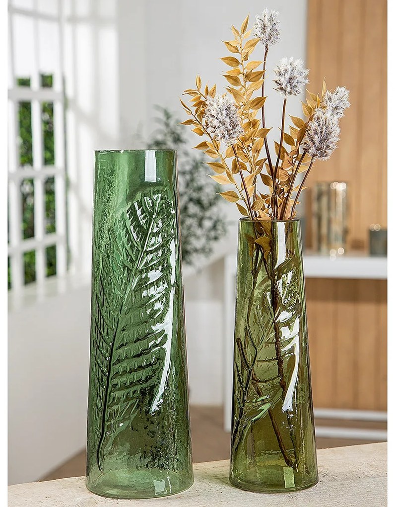 Βάζο ArteLibre Κωνικό Φύλλο Πράσινο Γυαλί 38cm
