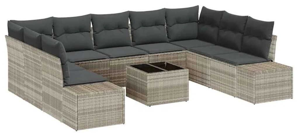 vidaXL Σετ Καναπέ Κήπου με μαξιλάρι 10 pcs Ανοιχτό γκρι Πολυ ράταν