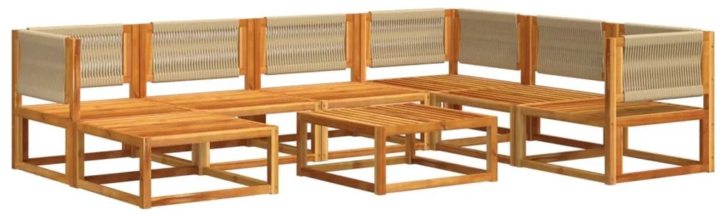 vidaXL Σετ Καναπέδων Κήπου 8 Τεμαχίων με Μαξιλάρια από Ξύλο Ακακίας και Σχοινί