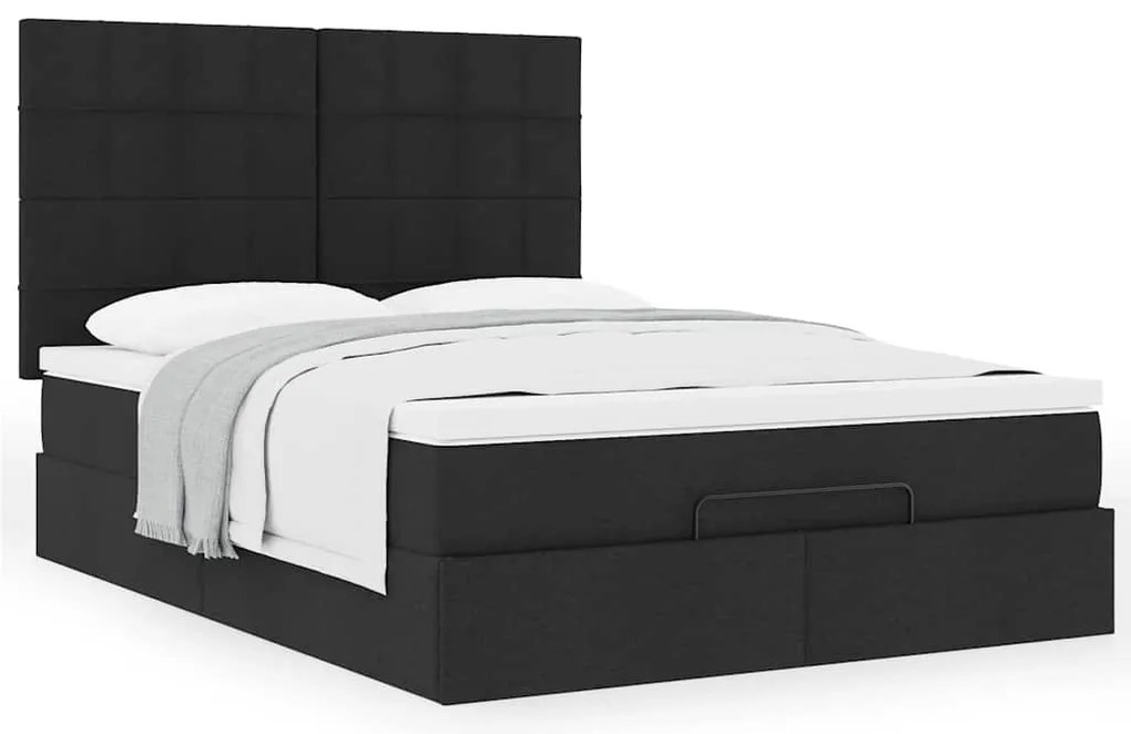 vidaXL Οθωμανικό κρεβάτι με στρώμα Μαύρο 140x190cm Ύφασμα