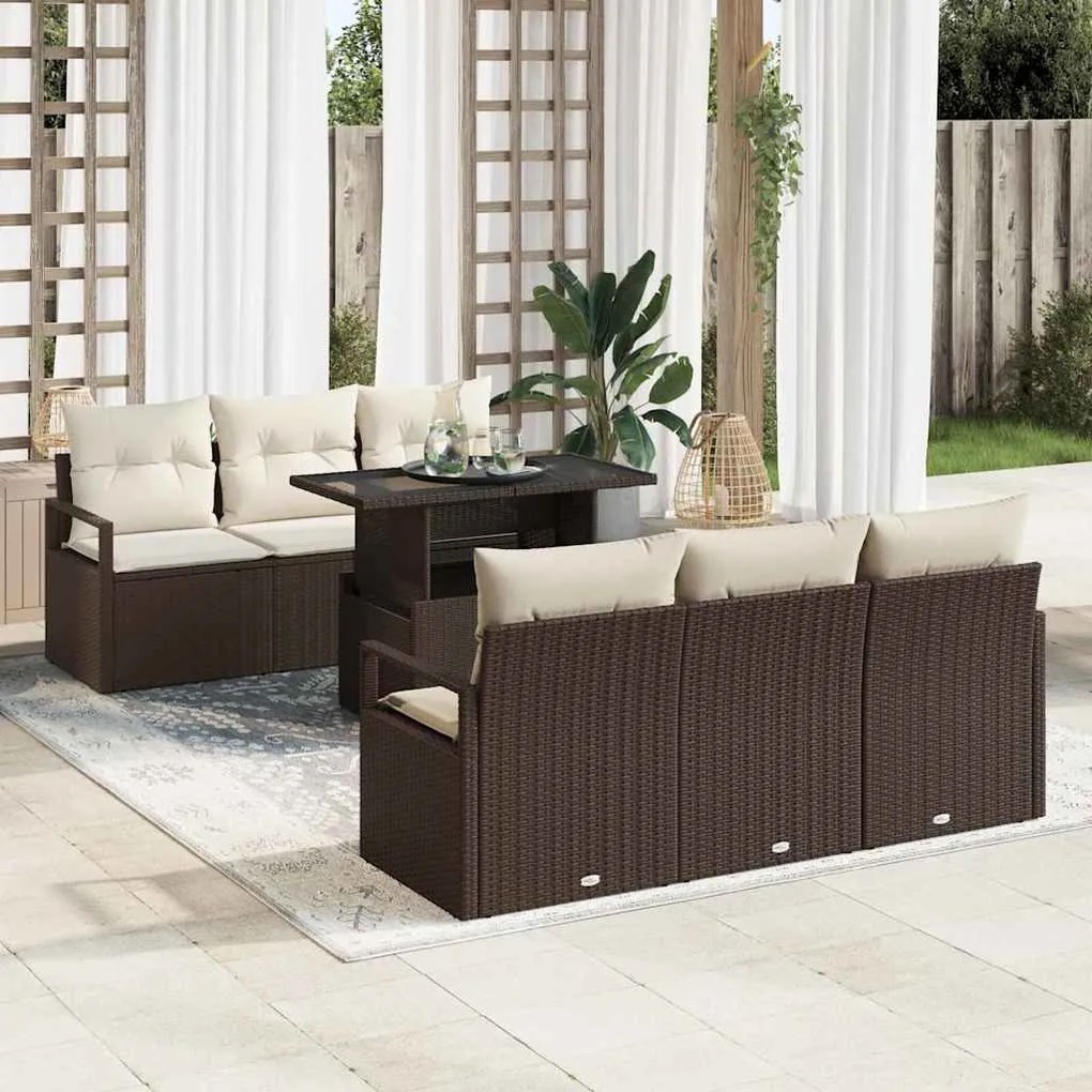 vidaXL Σετ Καναπέ Κήπου 7 pcs Καφέ και κρεμ 100 x 55 x 73 εκ