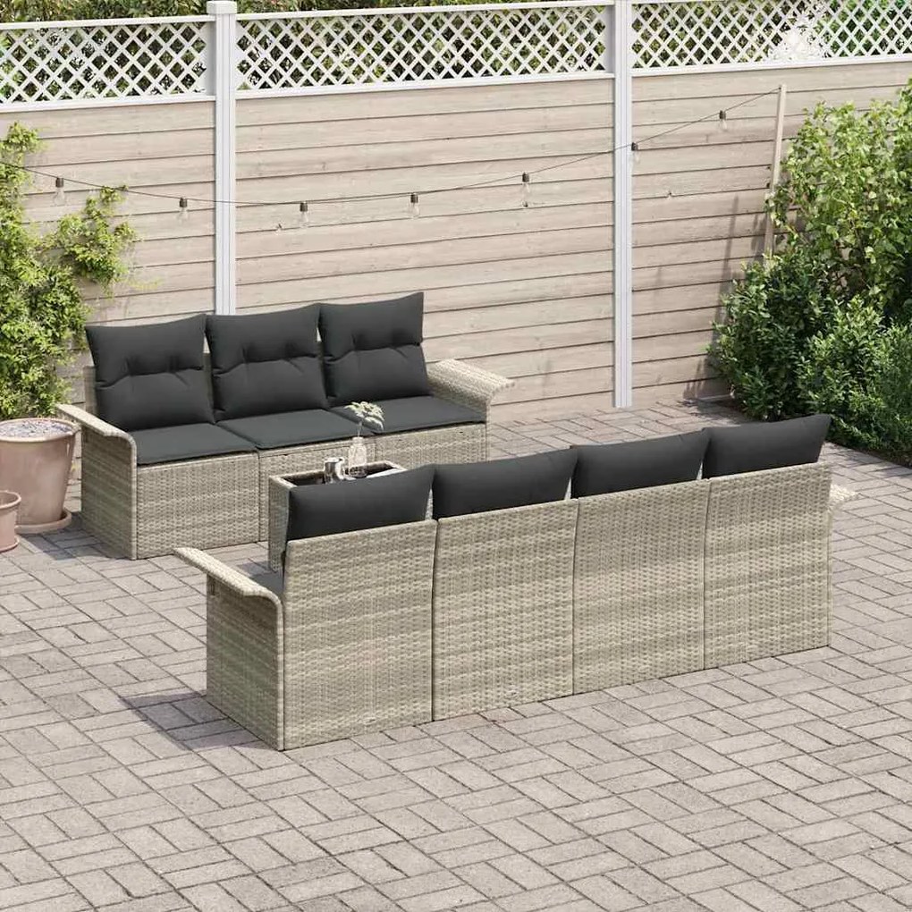 vidaXL Σετ Καναπέ Κήπου 8 pcs Ανοιχτό γκρι Πολυ ράταν