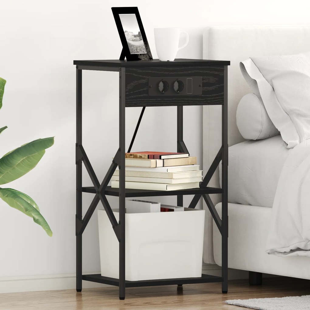 vidaXL Κουτιά Κρεβατοκάμαρας με ράφι 2 pcs Μαύρη δρυς 41 x 31 x 76 εκ.