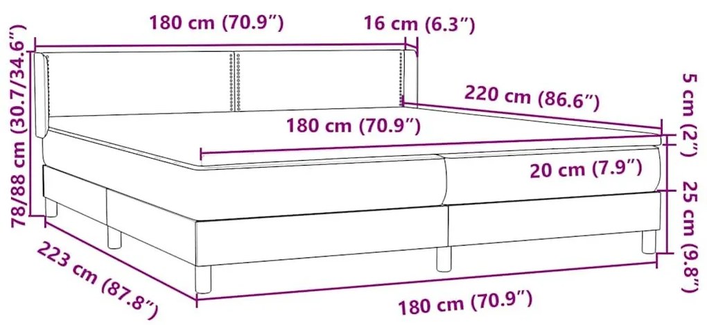 Box Spring Κρεβάτι με στρώμα Σκούρο γκρι 180x220 εκ. Βελούδινο - Γκρι