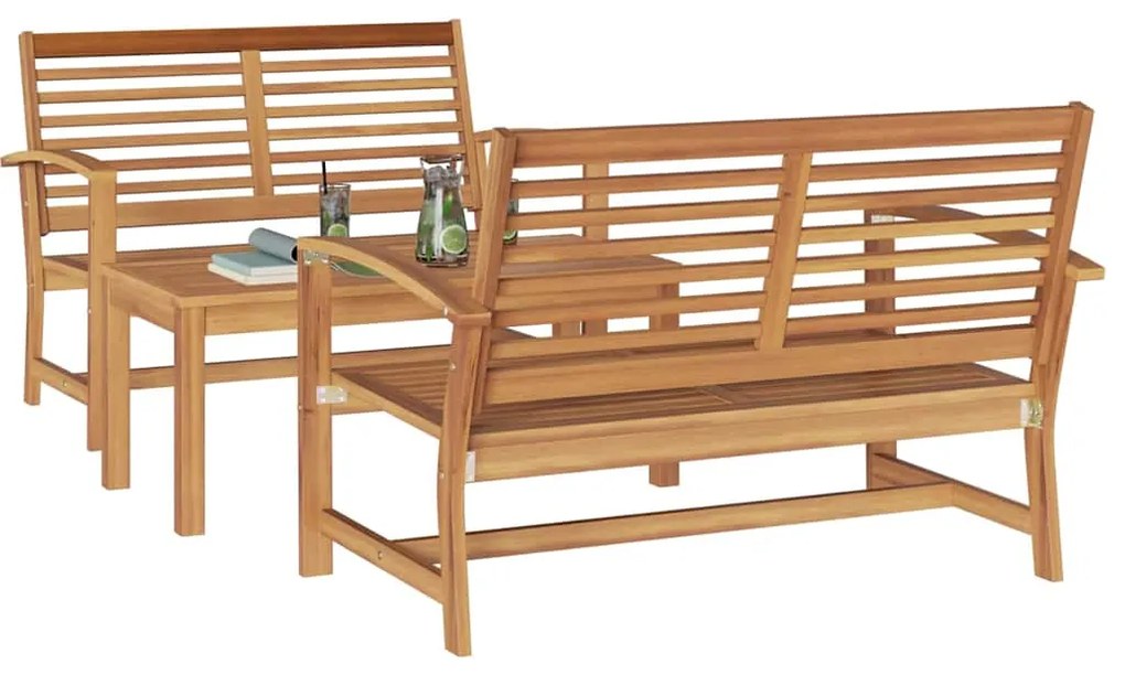 vidaXL Σετ Καναπέ Κήπου 3 pcs Φυσικό Στερεό Ξύλο Τίκ