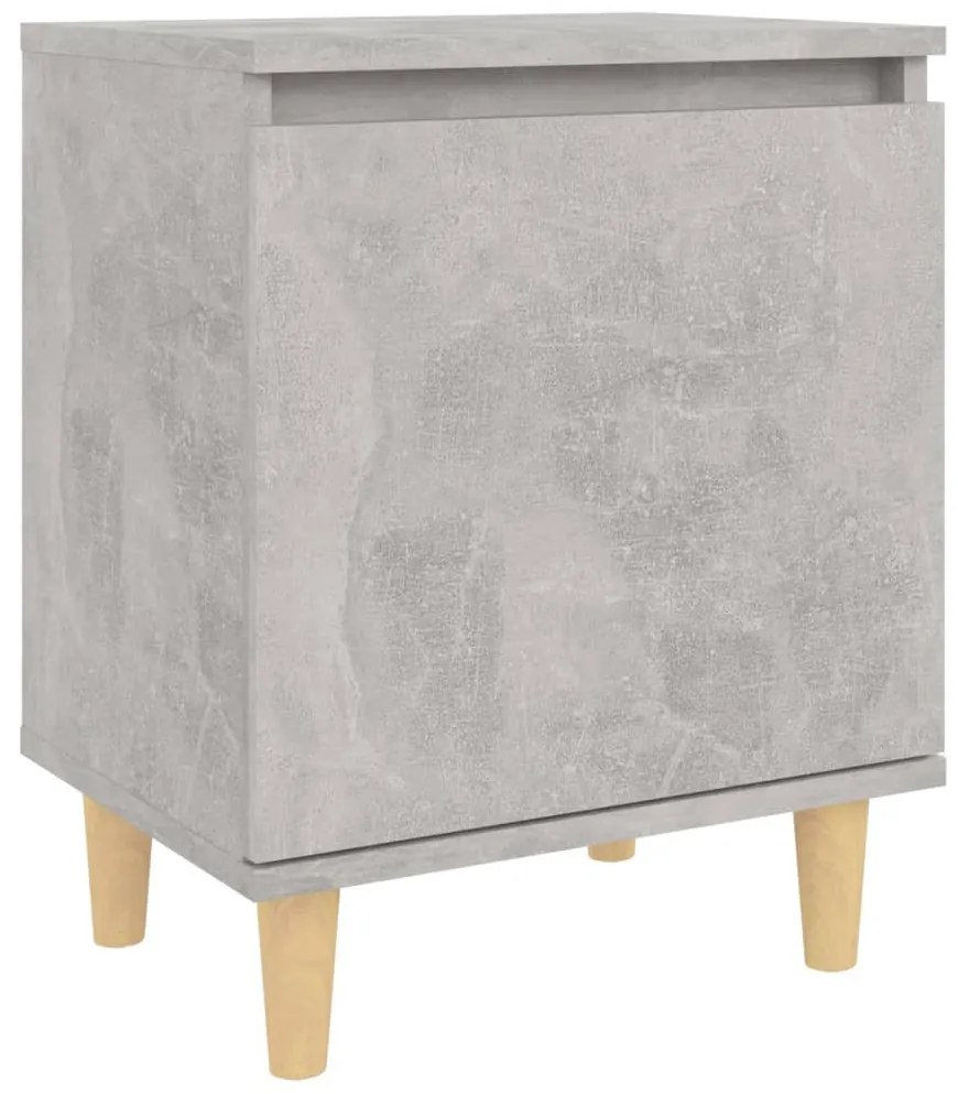 vidaXL Κομοδίνα 2 τεμ. Γκρι Σκυροδέμ. 40x30x50 εκ. Μασίφ Ξύλινα Πόδια