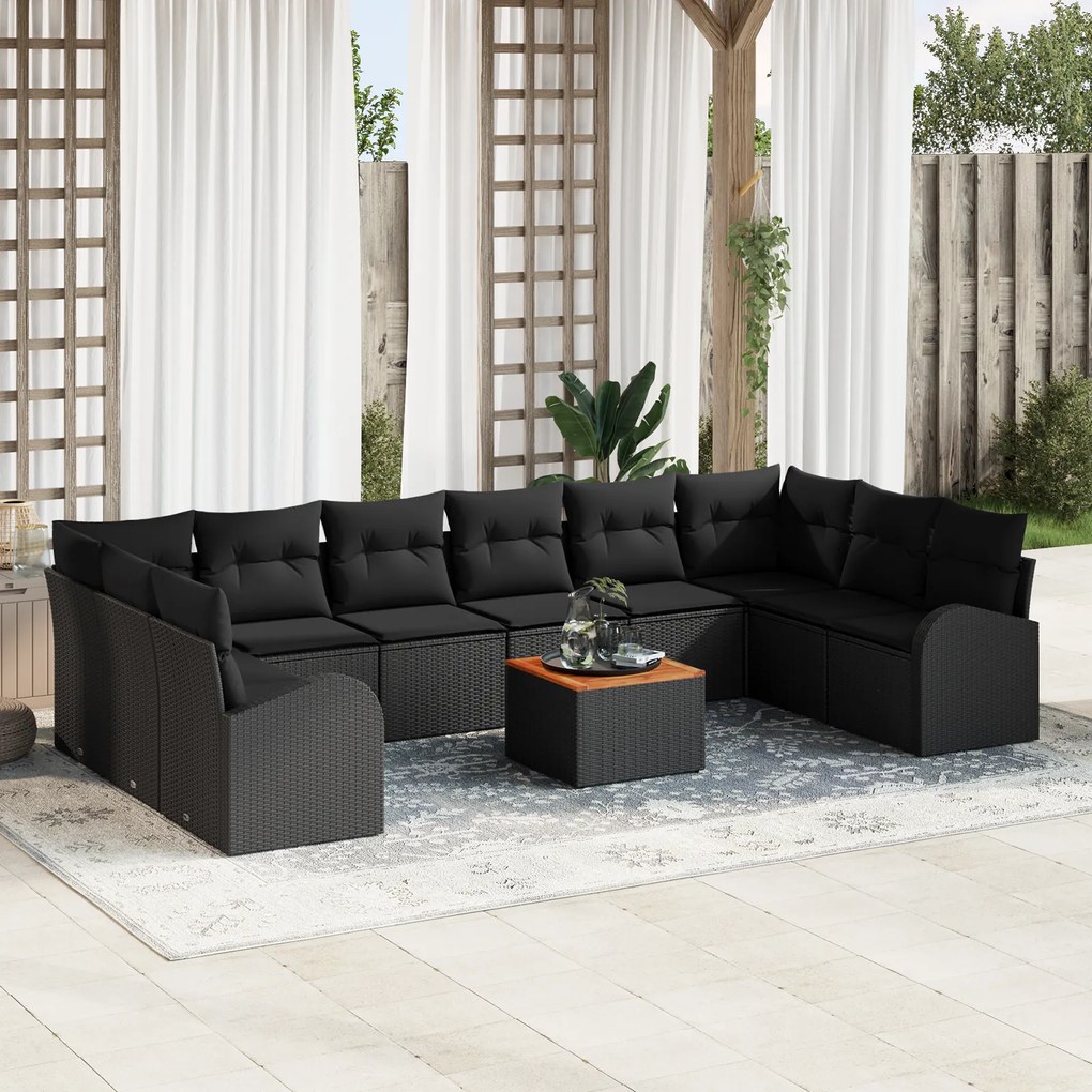 vidaXL Σετ Καναπέ Κήπου 11 pcs Μαύρο Μεγάλο Ρατάν