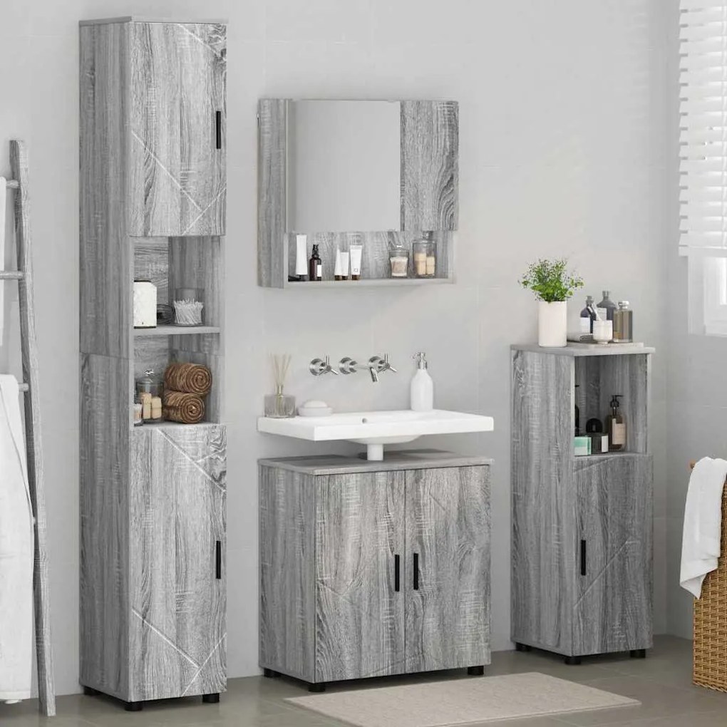 vidaXL Σετ Επίπλων Μπάνιου με πόρτα 4 pcs Γκρι sonoma 61 x 35 x 64 εκ.