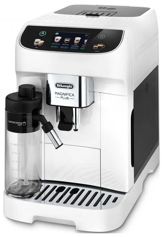 Καφετιέρα DeLonghi Magnifica PLUS ECAM 320.60.W, 1450W, 15 bar, 1.8l, 15 προγράμματα, 13 επίπεδα άλεσης, οθόνη αφής TFT, LatteCrema Hot, επιλογή φασολιών, Λευκό