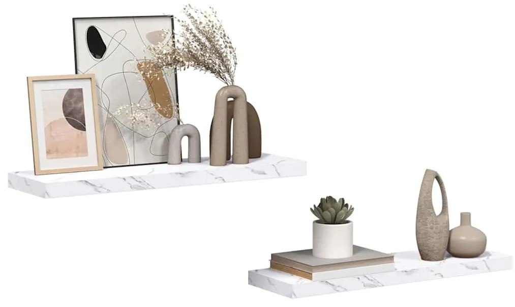 vidaXL Ράφι Τοίχου Επιτοίχιο 2 pcs Λευκό Μάρμαρο 90 x 23,5 x 4 εκ