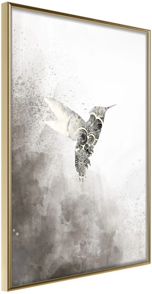 Αφίσα - Hummingbird in Shades of Grey - 30x45 - Χρυσό - Χωρίς πασπαρτού