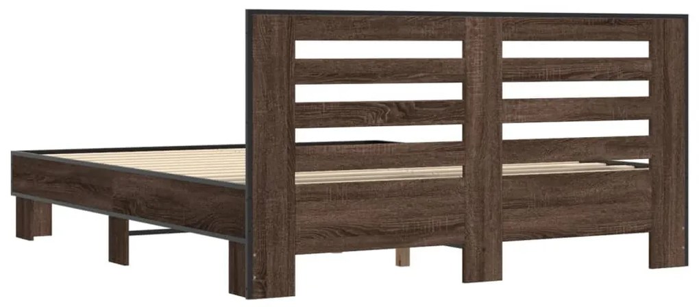 vidaXL Πλαίσιο Κρεβατιού Καφέ Δρυς 150x200 εκ. Επεξ. Ξύλο &amp; Μέταλλο