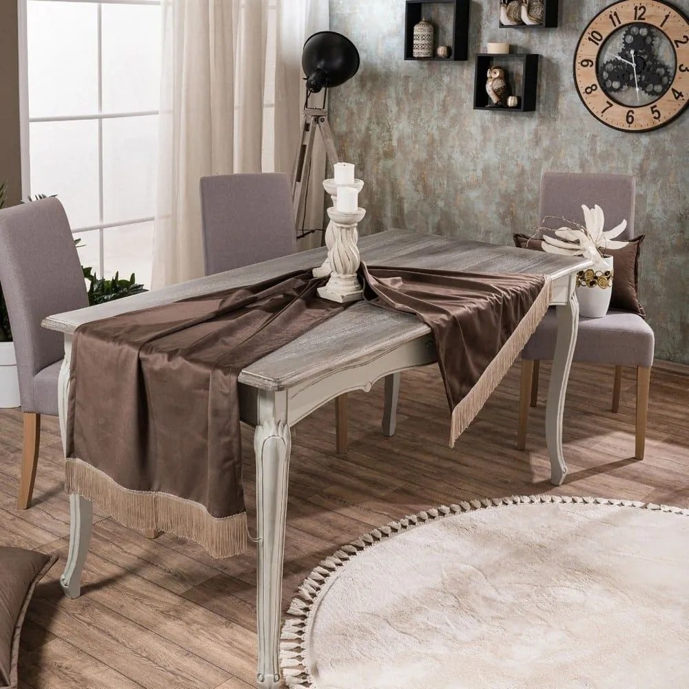 Τραβέρσα (Sari) Velvet 03 Brown Teoran 65X200 Βαμβάκι-Ακρυλικό