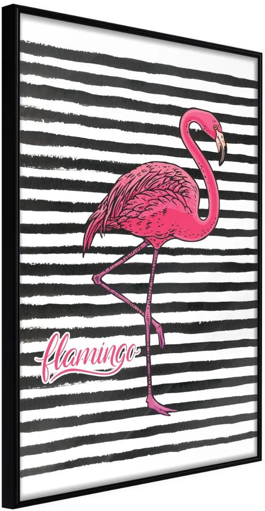 Αφίσα - Flamingo on Striped Background - 20x30 - Μαύρο - Χωρίς πασπαρτού