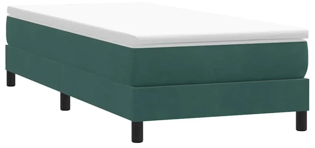 vidaXL Κρεβάτι Boxspring με Στρώμα Σκούρο Πράσινο 100x210εκ. Βελούδινο