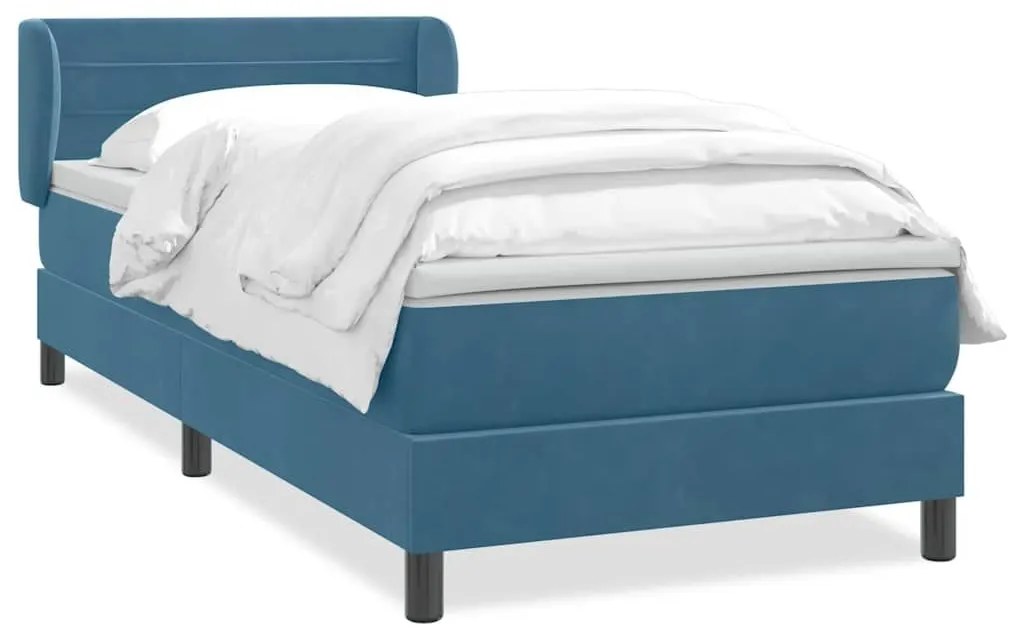 Box Spring κρεβάτι με στρώμα σκούρο μπλε 90x210 εκ. Βελούδινο - Μπλε